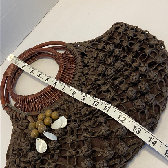 Coldwater Creek Macrame’ Brown mid-size bag with dual Round wicker handles BOHO - Picture 10 of 11